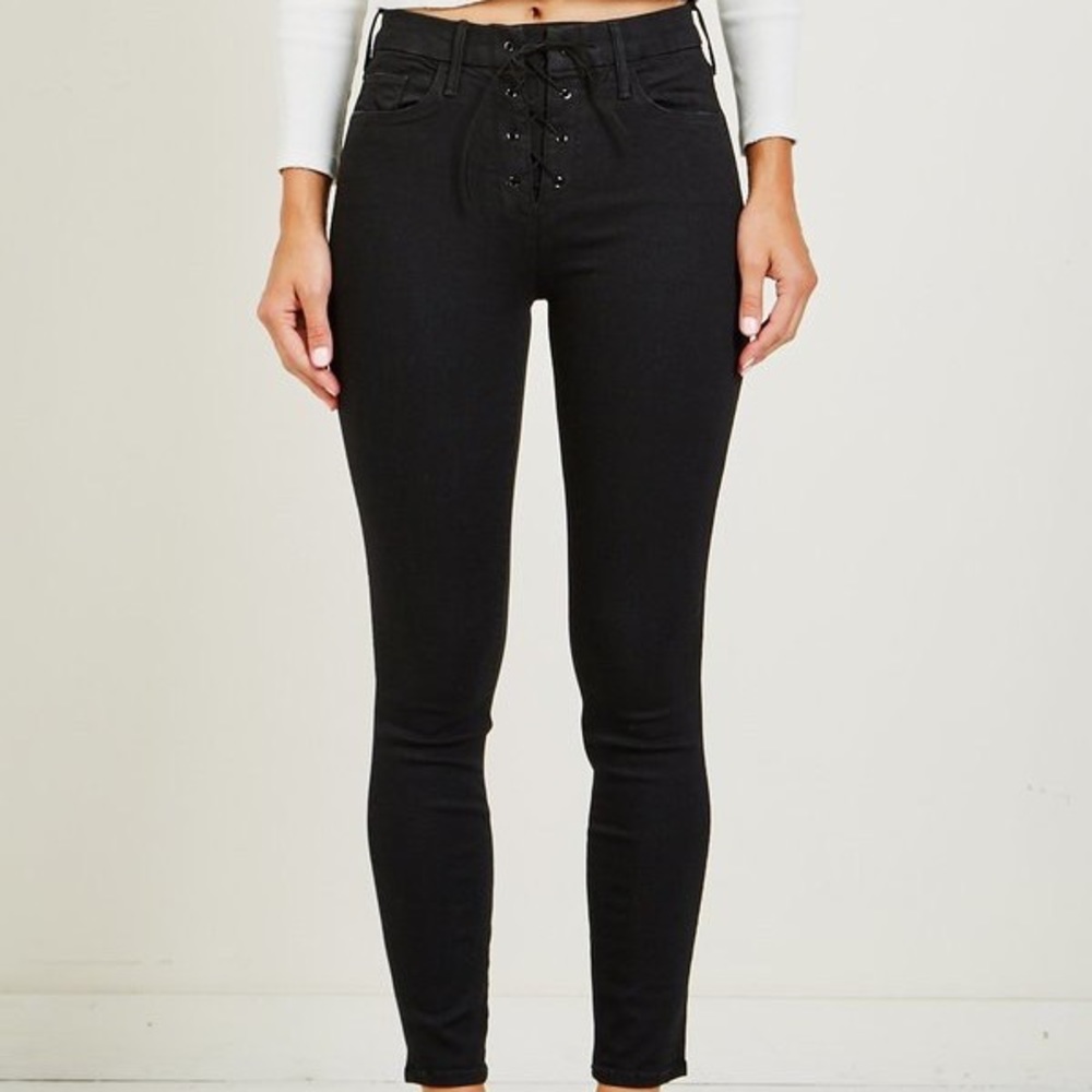 Mother High Waisted Lace Up Looker in Black Sz 24